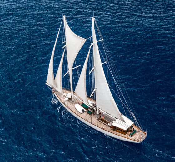 Chronos sailing from above open ocean