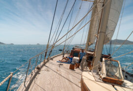 Chronos sunny deck onboard underway sailing in Caribbean