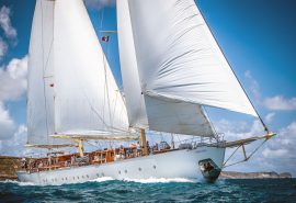 Chronos under sail in Antigua, Caribbean