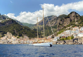 Chronos yacht anchored off the Amalfi coast, luxury yacht Italy