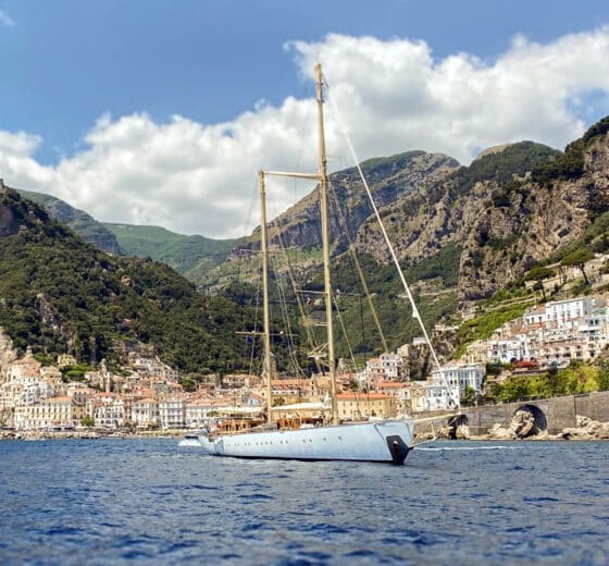 Chronos yacht anchored off the Amalfi coast, luxury yacht Italy