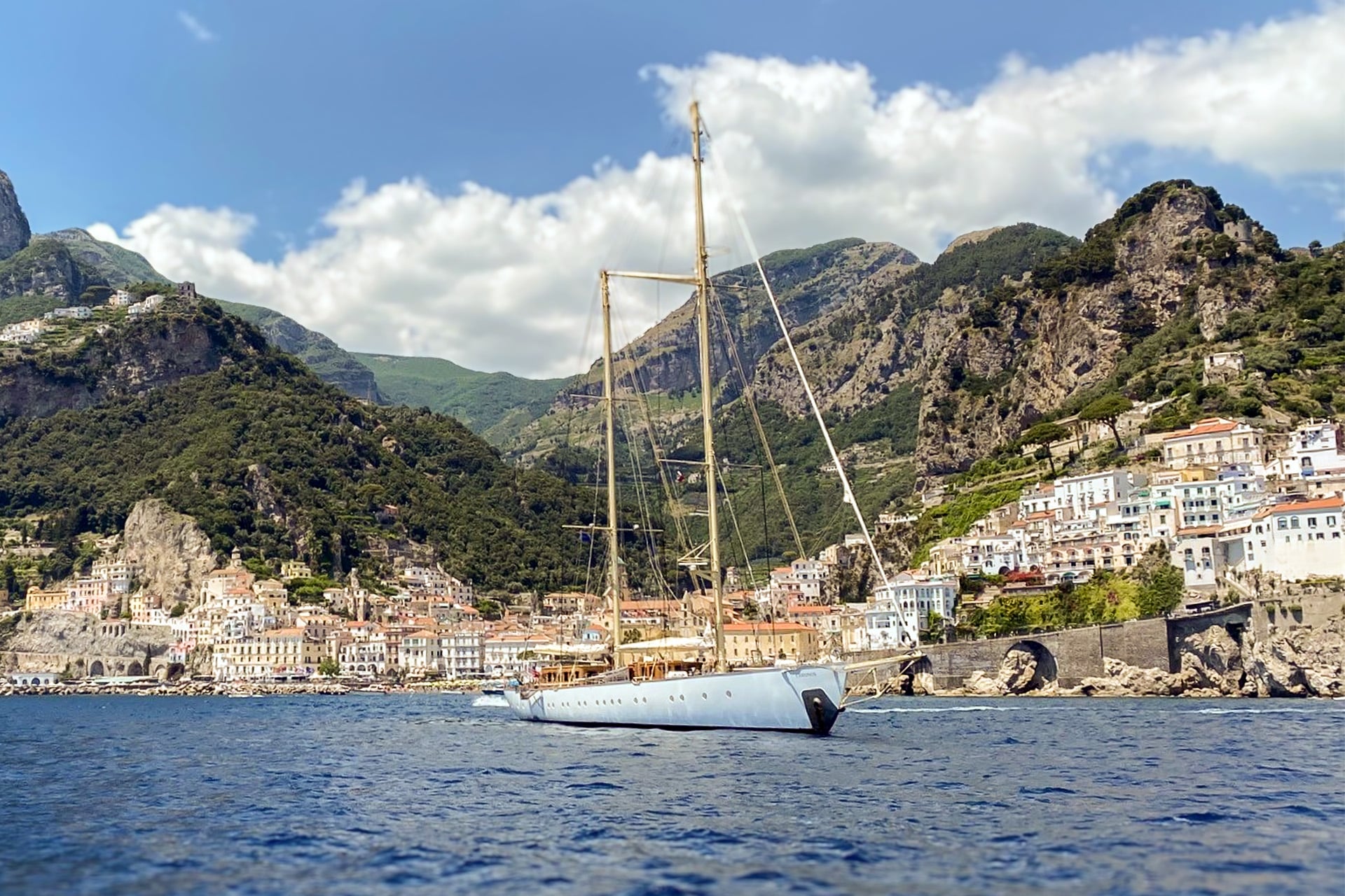 Chronos yacht anchored off the Amalfi coast, luxury yacht Italy