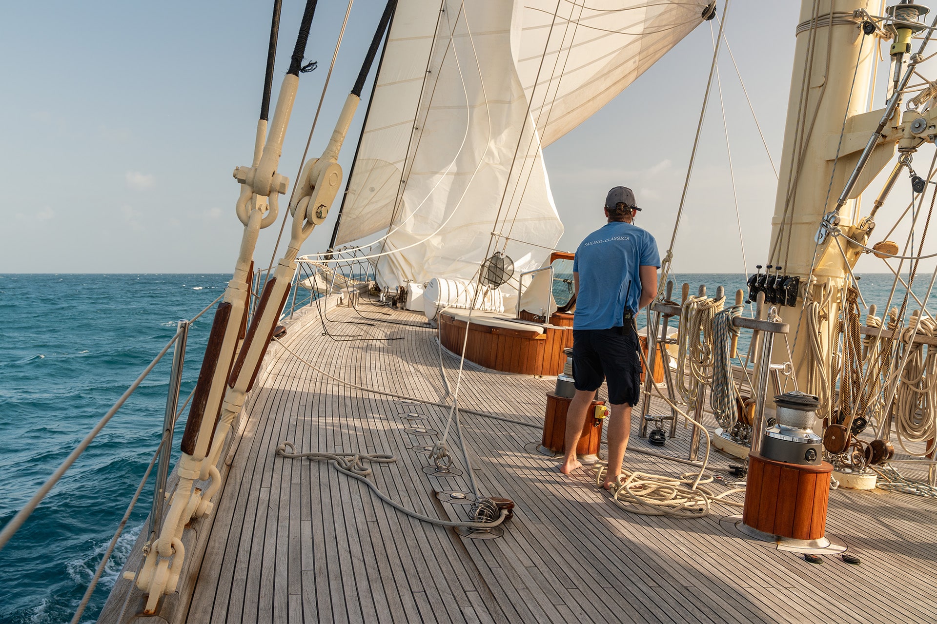 Chronos yacht underway on deck sunshine sailing crew