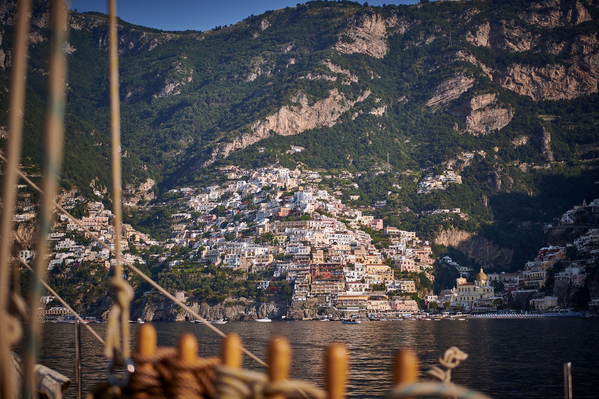 Chronos yacht view on deck of Amalfi coast, Italy