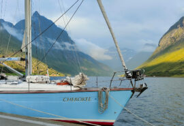 Close view of Cherokee anchored in Norwegian Fjords Norway