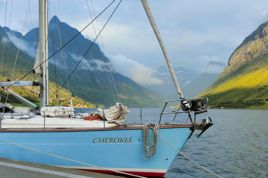 Close view of Cherokee anchored in Norwegian Fjords Norway