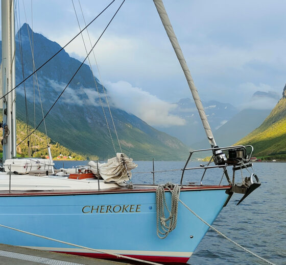 Close view of Cherokee anchored in Norwegian Fjords Norway