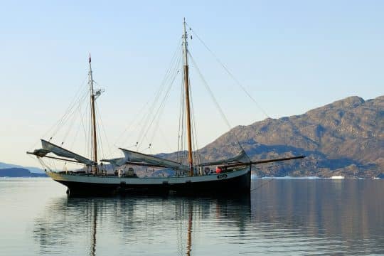 Close view of Tecla anchored in East Greenland