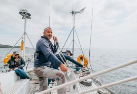 Emma Claire guests and skipper onboard sailing Salcombe