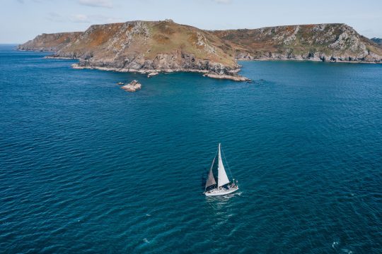 Emma Claire yacht under sail aerial Salcombe