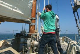Escape guest hoisting sail