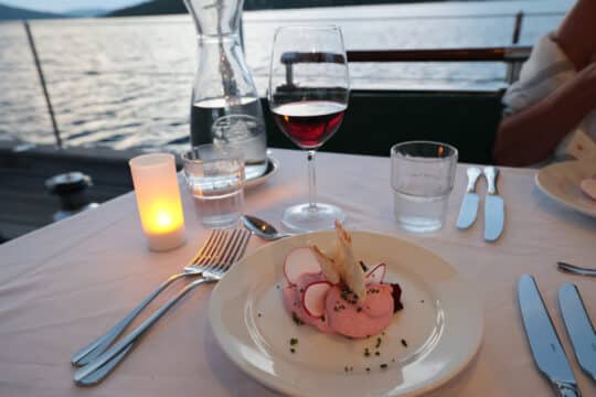Evening meal dining on deck Kairos SC food onboard