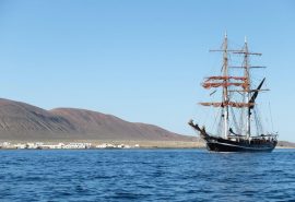 Eye of the Wind anchored in the Caribbean