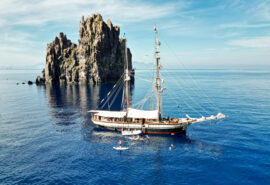 Florette anchored Aeolian Islands Taormina Italy Guests Swimming