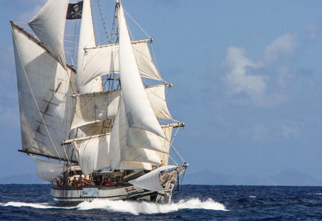 Tall Ship Sailing the Aeolian Islands in Italy