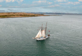 Flying Dutchman Aerial from above sailin towards Oban, Hebrides, Scotland