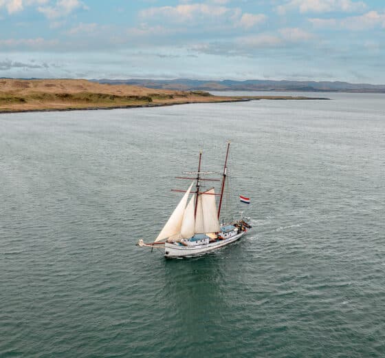 Flying Dutchman Aerial from above sailin towards Oban, Hebrides, Scotland
