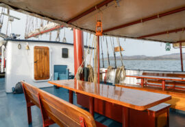 Flying Dutchman covered seating area on deck onboard