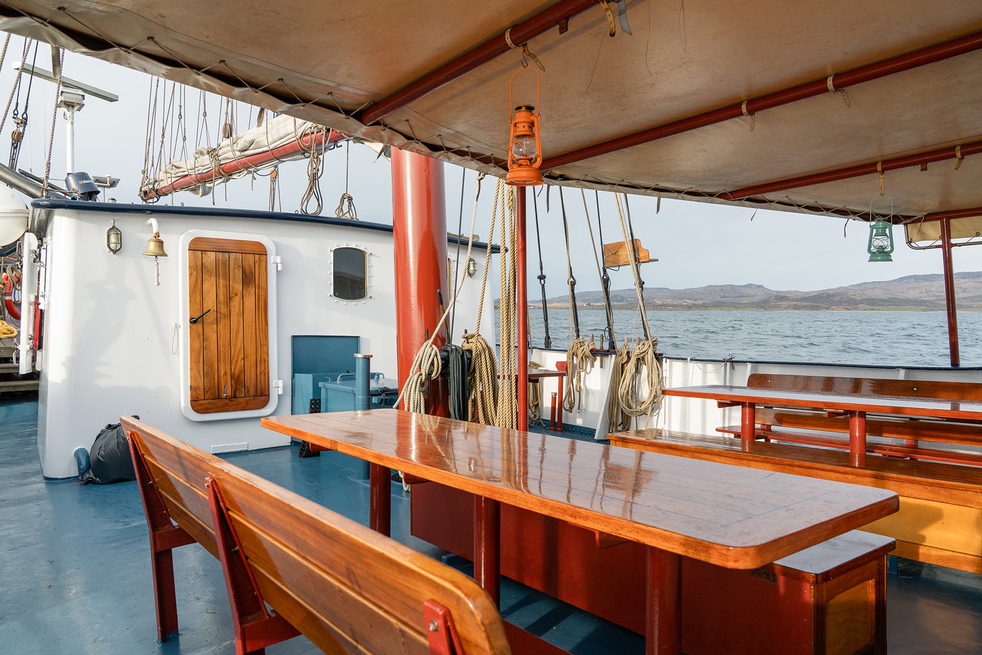 Flying Dutchman covered seating area on deck onboard