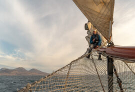 Flying Dutchman guest onboard on the bowsprit