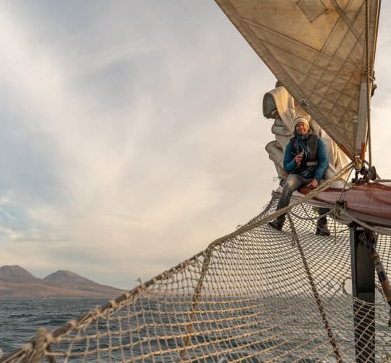 Flying Dutchman guest onboard on the bowsprit