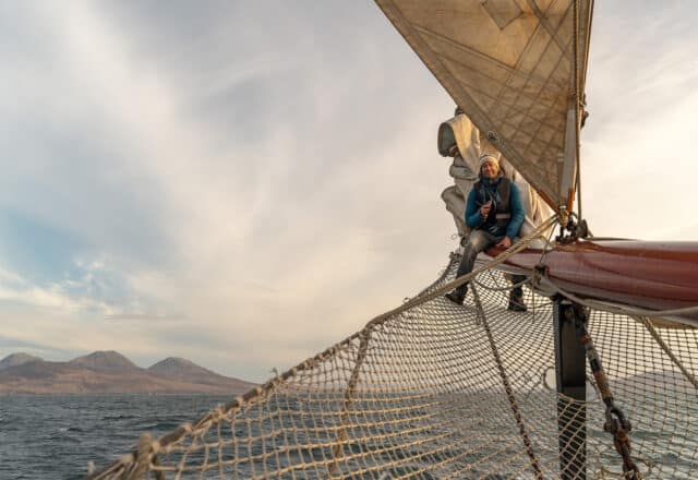 Flying Dutchman guest onboard on the bowsprit