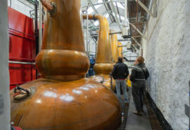 Flying Dutchman guests touring the Tobermory whisky distillery, Scotland