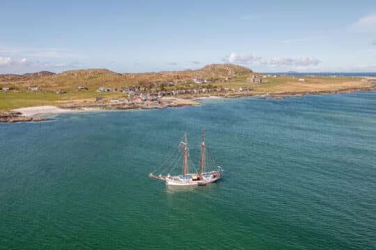 Flying dutchman anchored off isle of Iona, Hebrides, Scotland