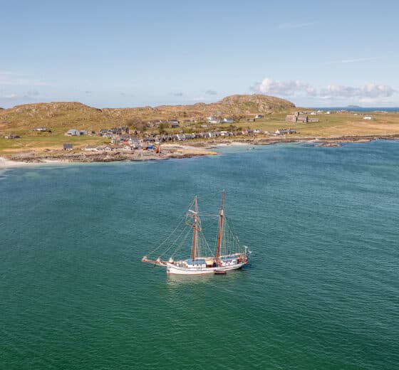 Flying dutchman anchored off isle of Iona, Hebrides, Scotland