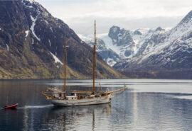Goxsheim traditional boat anchored in the Norwegian fjords Norway