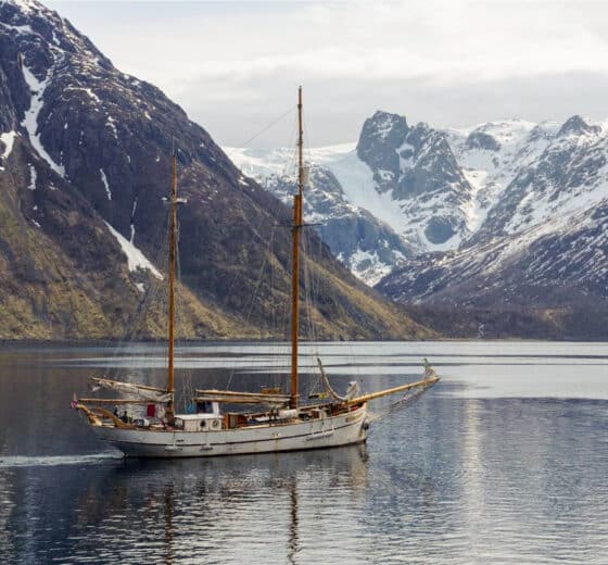 Goxsheim traditional boat anchored in the Norwegian fjords Norway