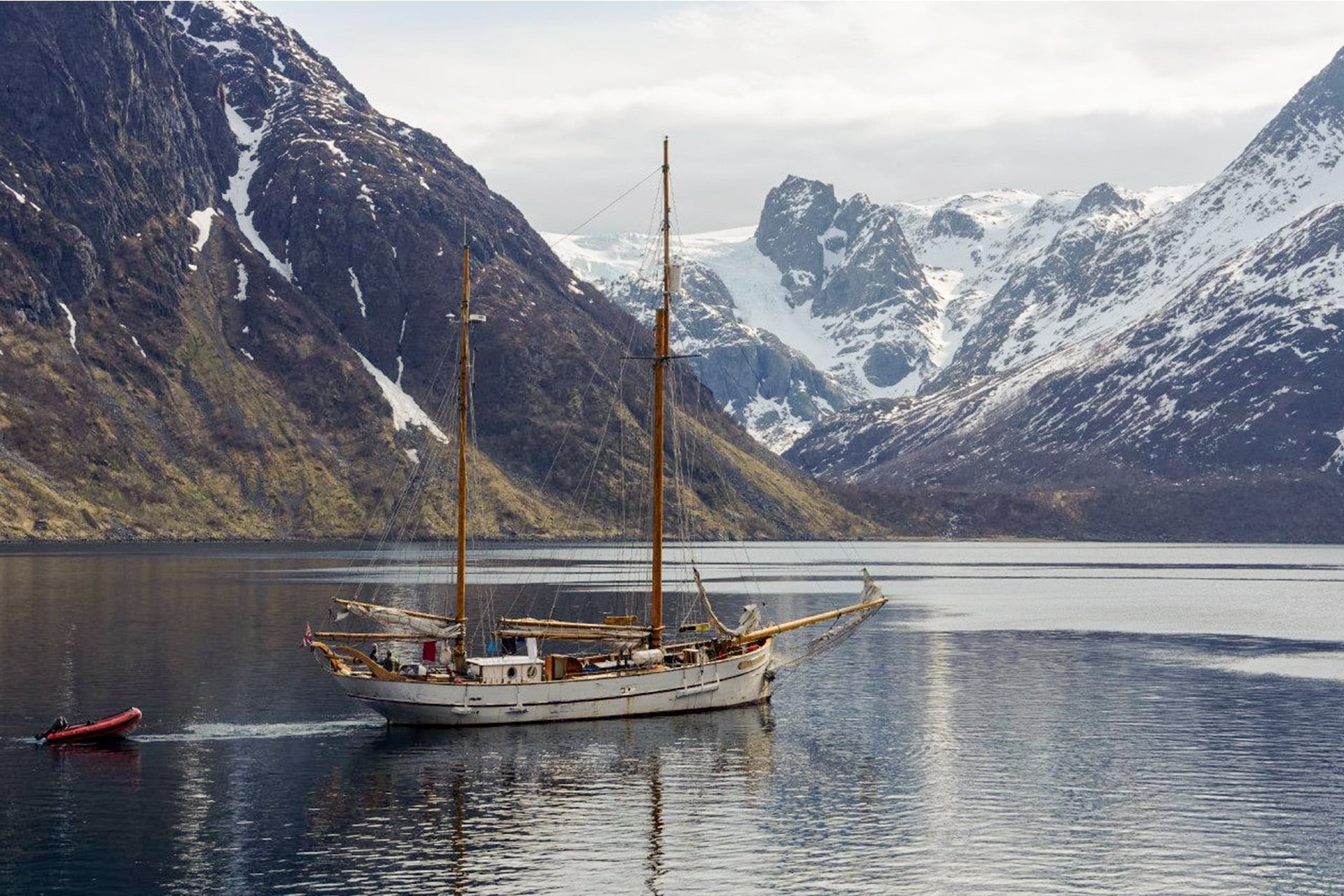 Goxsheim traditional boat anchored in the Norwegian fjords Norway