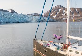 Guest relaxing in hammock on board Valiente summer Svalbard