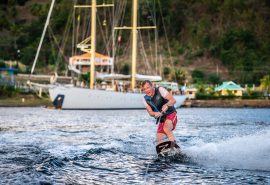 Guest waterskiing on board Chronos Rhea SC