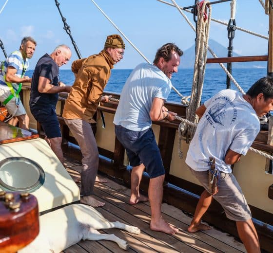 Guests Pulling Ropes on board Florette