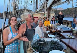 Guests eating and cooking on board Florette