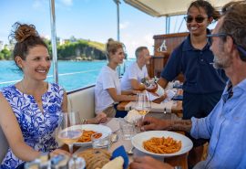 Guests eating lunch food on board Chronos