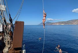 Guests swimming and diving off Florette