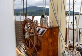Helm on board Blue Clipper