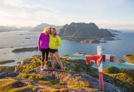 Humla Guests hiking in the mountains of Lofoten, Norway