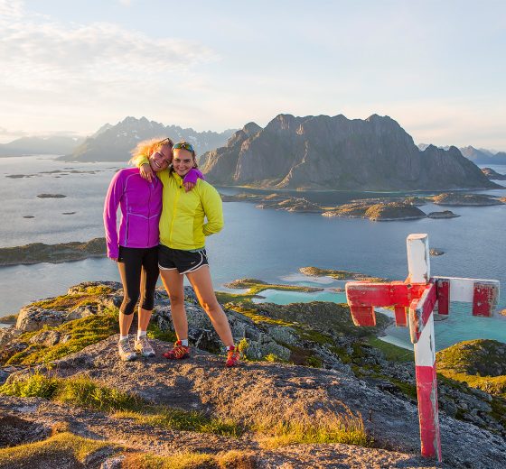 Humla Guests hiking in the mountains of Lofoten, Norway