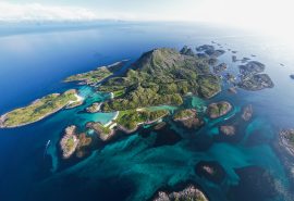Humla aerial view of island chain in summer Lofoten Norway