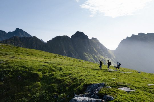 Humla guests hiking in Lofoten Islands Norway