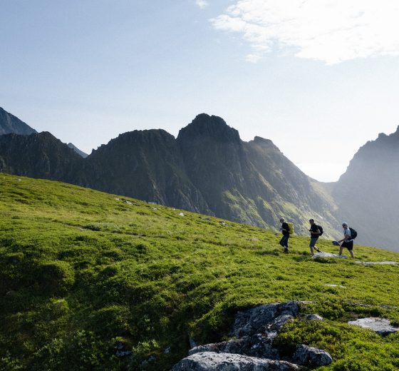 Humla guests hiking in Lofoten Islands Norway