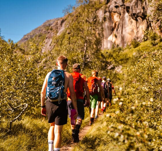 Humla hike and sail in Lofoten islands, norway, guests hiking