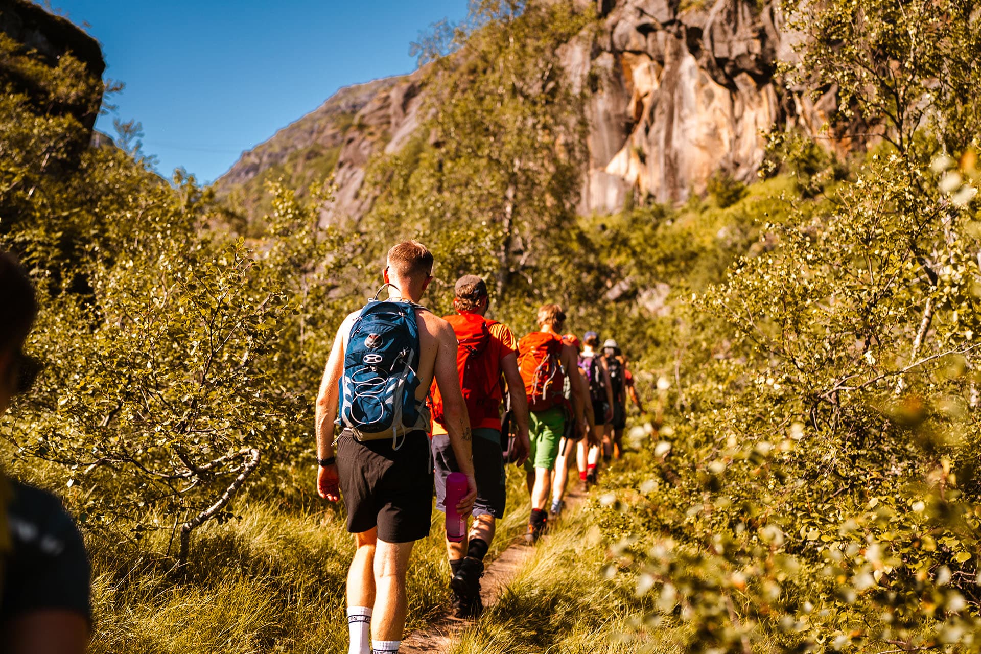 Humla hike and sail in Lofoten islands, norway, guests hiking