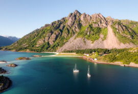 Humla yachts anchored in Lofoten islands Norway sailing in tandem