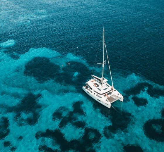 Ingrid Catamaran anchored in tropical waters of Caribbean sea
