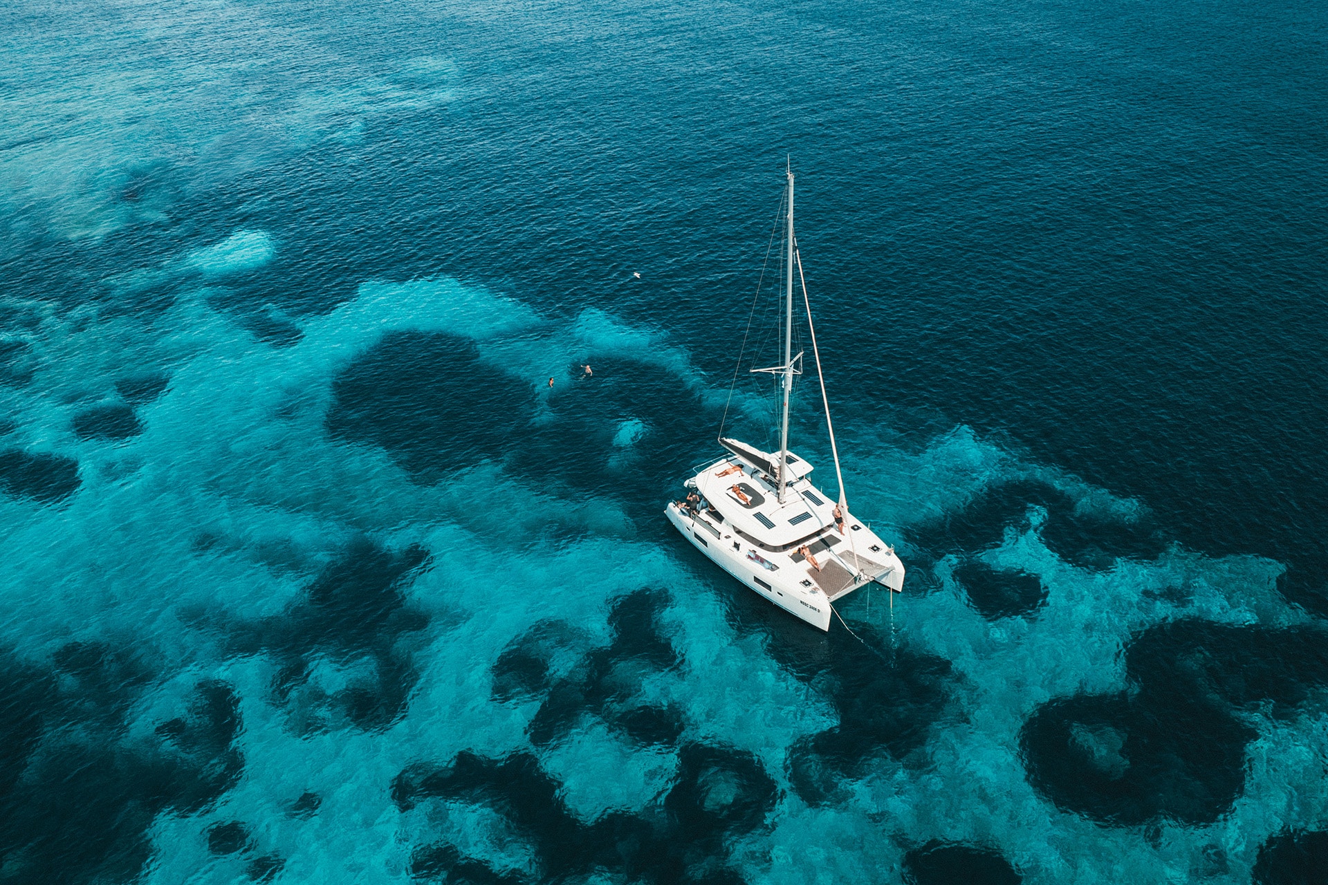 Ingrid Catamaran anchored in tropical waters of Caribbean sea