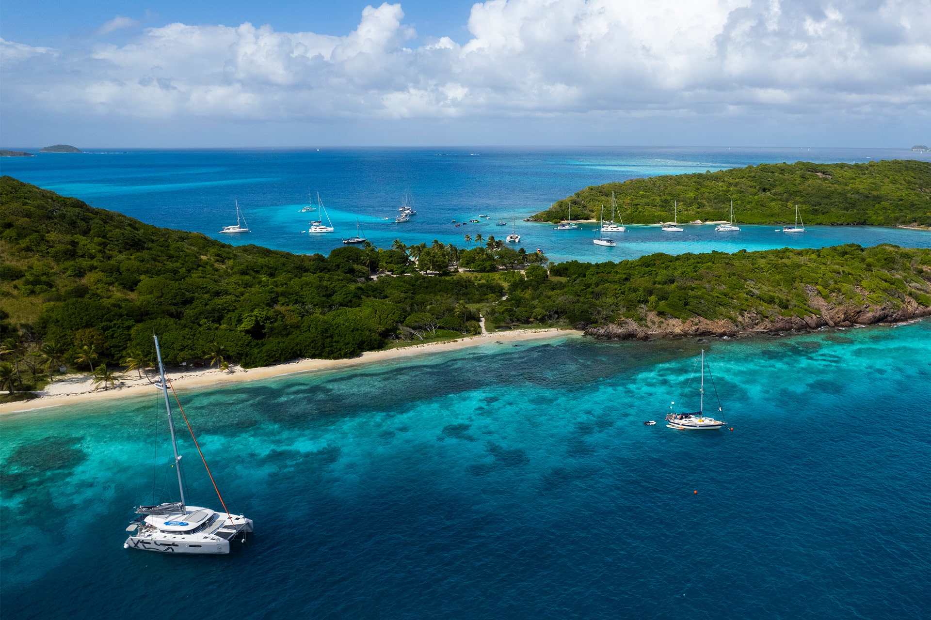 Ingrid More Catamaran anchored in the Caribbean Islands Grenadines